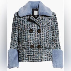 x Atlantic-Pacific Tweed Jacket with Removable Faux Fur Trim